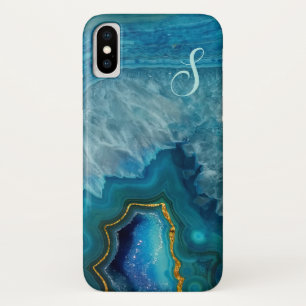 Blue Agate Monogrammed iphone X Hoesje