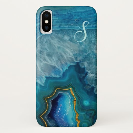 Blue Agate Monogrammed iphone X Hoesje (Achterkant)