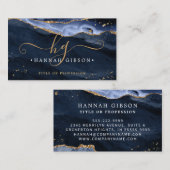 Blue Agate Script Monogram Faux Gold Glitter Visitekaartje (Voorkant / Achterkant)