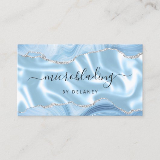 Blue Agate Silver Glitter Luxury Microblading Visitekaartje (Voorkant)