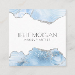 Blue Agate Silver Glitter Makeup Artist Vierkante Visitekaartje