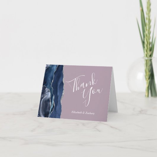 Blue Agate Silver Glitter Mauve bruiloft Bedankt Kaart (Voorkant)