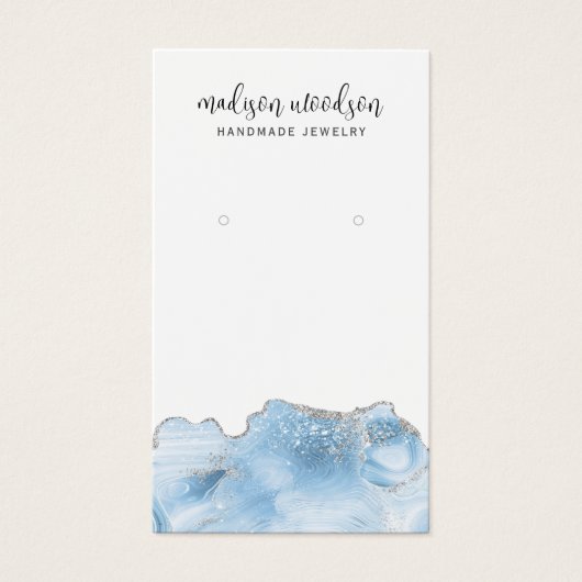 Blue Agate Silver Script Earring Display Card Visitekaartje (Voorkant)