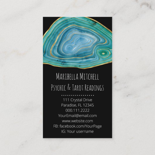 Blue Agate Slice Crystal Psychic Spiritueel Visitekaartje (Achterkant)