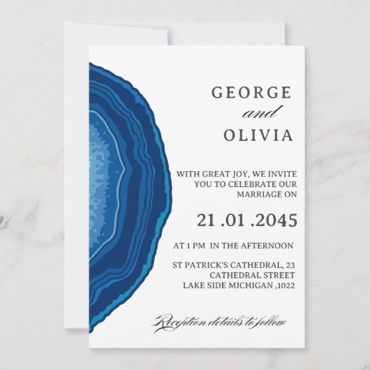 Blue Agate Sliced Wedding  Kaart (Voorkant)