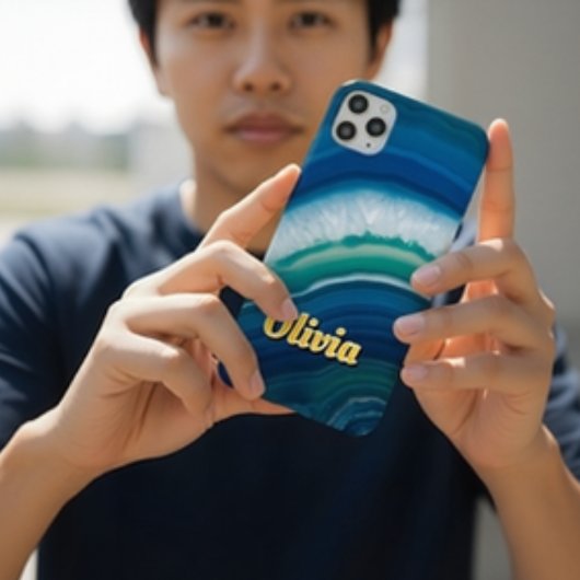 Blue Agate & Teal Geode Luxury Personalized Case-Mate iPhone Case