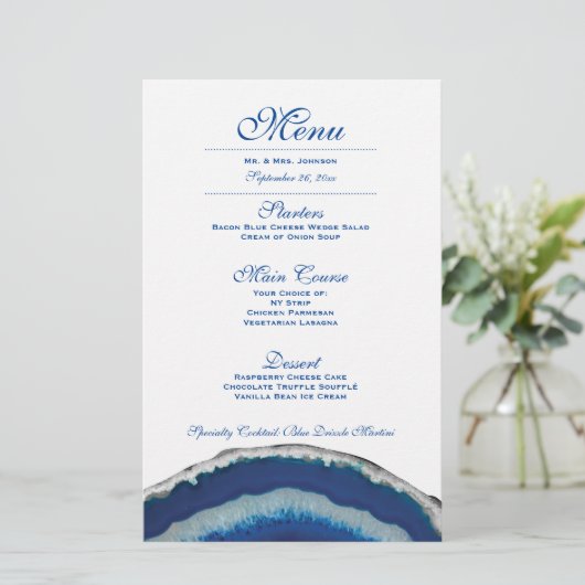 Blue Agate Weddenmenu (Staand voorkant)