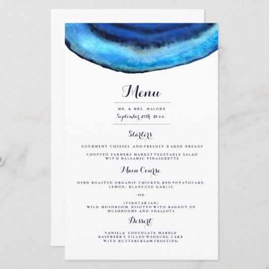 Blue Agate Weddenmenu (Voorkant / Achterkant)