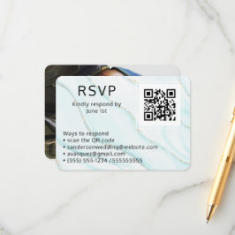 Blue Agate Wedding RSVP Online QR Code Foto Informatiekaartje