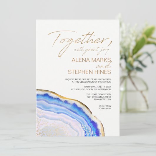 Blue Agate Wedding Uitnodiging (Staand voorkant)