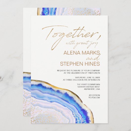 Blue Agate Wedding Uitnodiging (Voorkant / Achterkant)