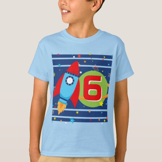 Blue Age raketschip Outer Space Verjaardag Shirt (Voorkant)