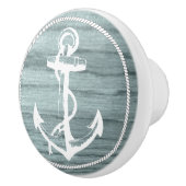 Blue Aged Wood Look Print met nautisch anker Keramische Knop (Rechts)