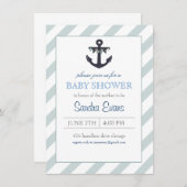 Blue Ahoy Anchor Baby shower Invitation Kaart (Voorkant / Achterkant)