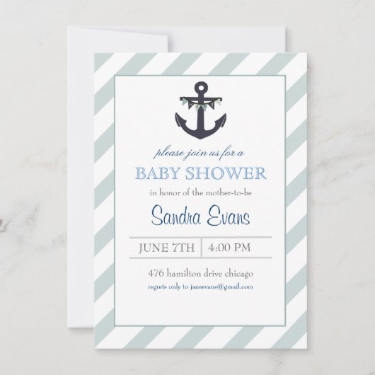Blue Ahoy Anchor Baby shower Invitation Kaart (Voorkant)