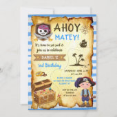 Blue Ahoy Treasure Map Boys Pirate Birthday Kaart (Voorkant)