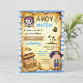 Blue Ahoy Treasure Map Boys Pirate Birthday Kaart (Staand voorkant)