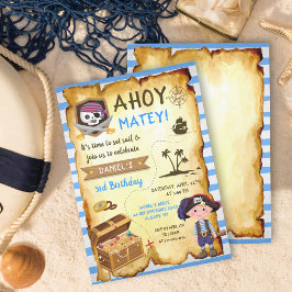 Blue Ahoy Treasure Map Boys Pirate Birthday Kaart