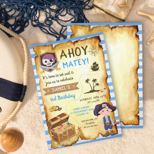 Blue Ahoy Treasure Map Boys Pirate Birthday Kaart