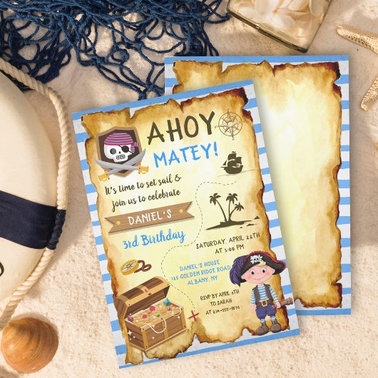 Blue Ahoy Treasure Map Boys Pirate Birthday Kaart