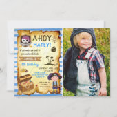Blue Ahoy Treasure Map Boys Pirate Photo Birthday Kaart (Voorkant)