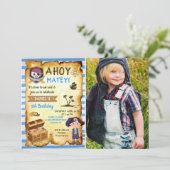 Blue Ahoy Treasure Map Boys Pirate Photo Birthday Kaart (Staand voorkant)