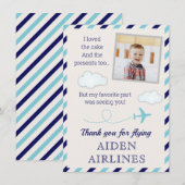 Blue Airline Baby Boy 1st Birthday Party Bedankkaart (Voorkant / Achterkant)