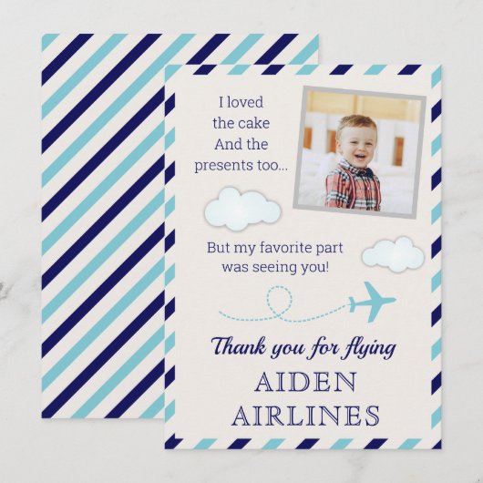 Blue Airline Baby Boy 1st Birthday Party Bedankkaart (Voorkant / Achterkant)