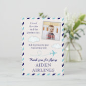 Blue Airline Baby Boy 1st Birthday Party Bedankkaart (Staand voorkant)