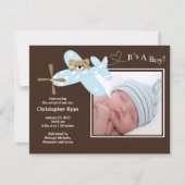Blue Airplane Baby Boy Birth Annouting Aankondiging (Voorkant)