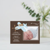 Blue Airplane Baby Boy Birth Annouting Aankondiging (Staand voorkant)