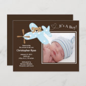 Blue Airplane Baby Boy Birth Annouting Aankondiging (Voorkant / Achterkant)