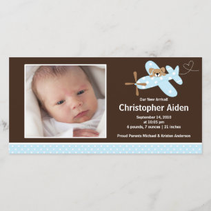 Blue Airplane Baby Boy Geboorteaankondiging Aankondiging