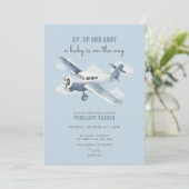  Blue Airplane Baby shower Invitation Kaart (Staand voorkant)