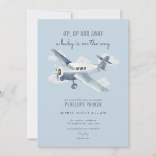  Blue Airplane Baby shower Invitation Kaart