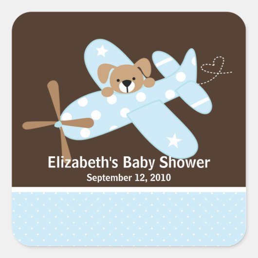 Blue Airplane Baby shower Square Sticker! Vierkante Sticker (Voorkant)