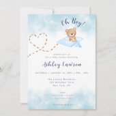 Blue Airplane Beer Baby shower Invitation-Boy Kaart (Voorkant)