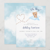 Blue Airplane Beer Baby shower Invitation-Boy Kaart (Voorkant / Achterkant)