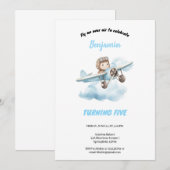 blue airplane birthday  invitation kaart (Voorkant / Achterkant)
