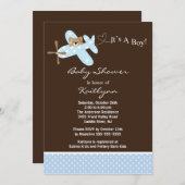 Blue Airplane Boy Baby shower Invitation Kaart (Voorkant / Achterkant)