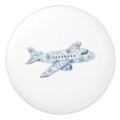 Blue Airplane Chinoiserie Keramische Knop (Voorkant)