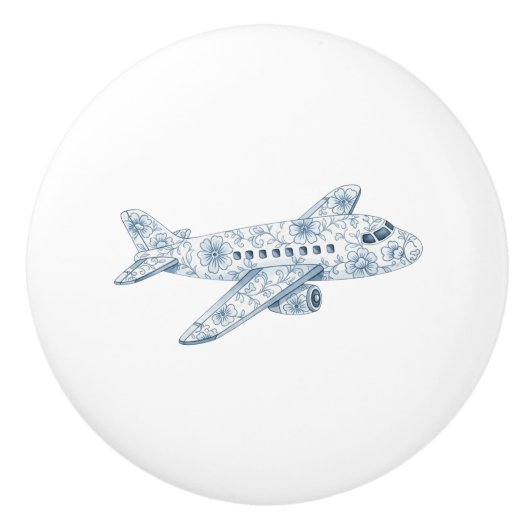 Blue Airplane Chinoiserie Keramische Knop (Voorkant)