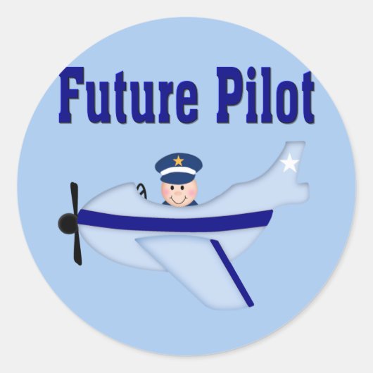 Blue Airplane Future Pilot Ronde Sticker (Voorkant)