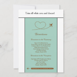 Blue Airplane Heart 3.5x6 Wedding Direction Card Kaart