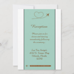 Blue Airplane Heart 3.5x7 Wedding Reception Kaart
