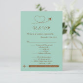 Blue Airplane Heart Wedding 3.5x5 R.S.V.P. Reply Kaart (Staand voorkant)