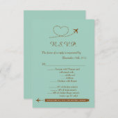 Blue Airplane Heart Wedding 3.5x5 R.S.V.P. Reply Kaart (Voorkant / Achterkant)
