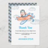 Blue Airplane Penguin Baby shower Hartelijk dank Bedankkaart (Voorkant / Achterkant)