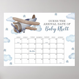 Blue Airplane Shower eens Baby-vervaldatum kalende Poster