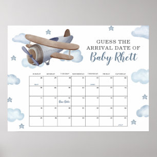 Blue Airplane Shower eens Baby-vervaldatum kalende Poster